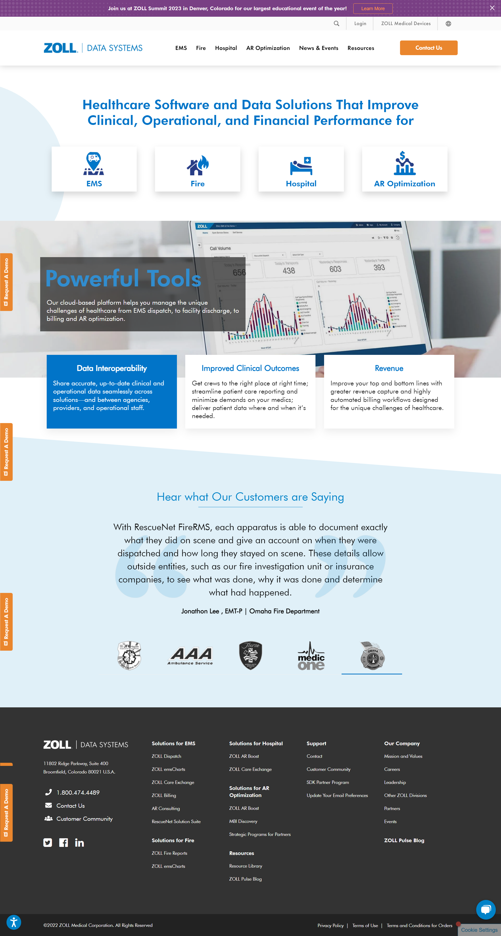 Zoll Data new homepage design